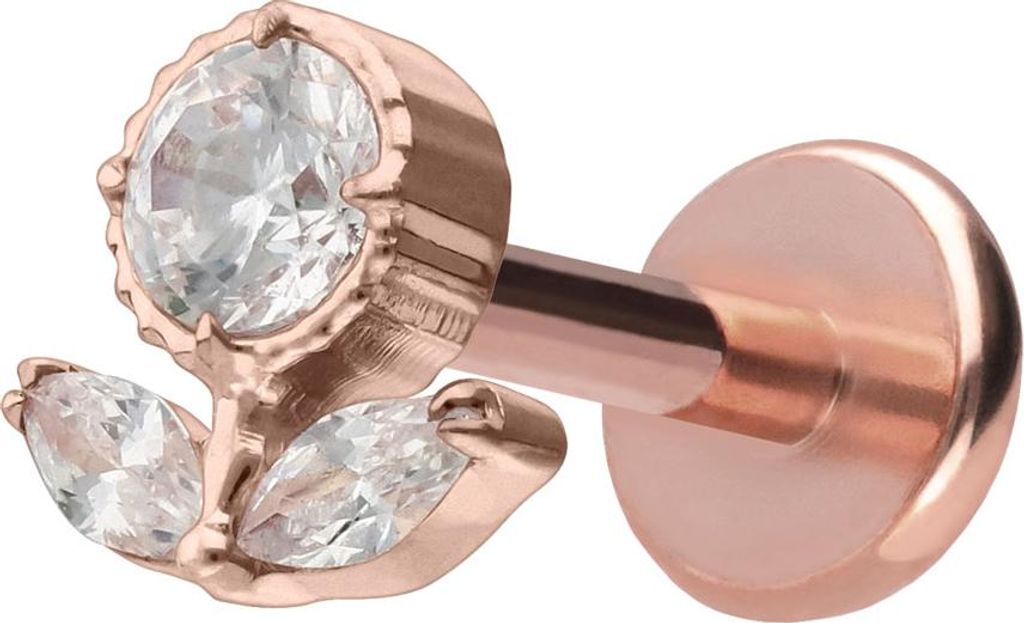 Ohrpiercing, Nasenpiercing Titan Labret mit Push Fit KRISTALLBLUME RoséGold Stablänge: 7mm | Stabstärke: 1mm