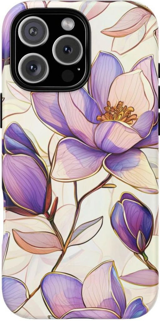 Lila Magnolien im Glasfenster-Stil – Hülle Kompatibel mit iPhone 16 Pro Max