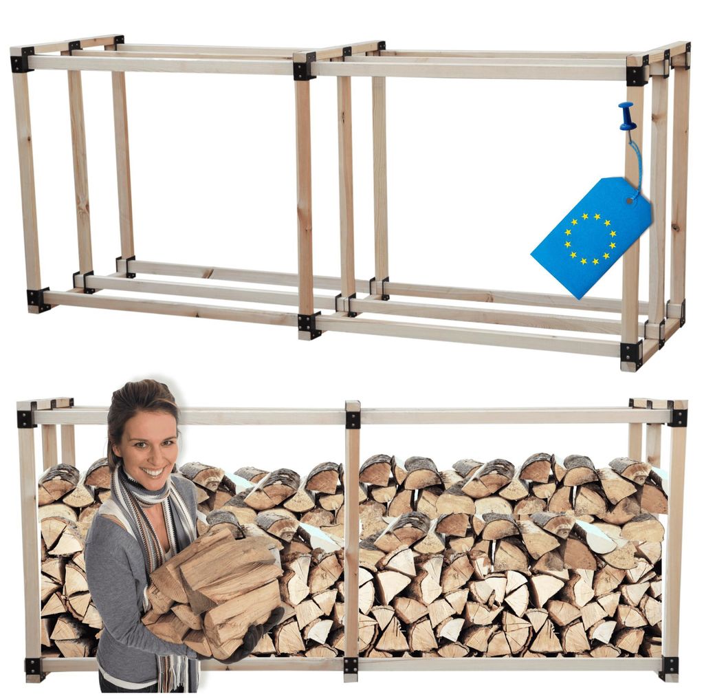 MODO24 Kaminholzregal, Holzunterstand, Brennholzregal, Holzlager, Brennholzständer, Aufbewahrung, Garten, Wetterfest, Massivholz, 154x232x80 cm, DRE