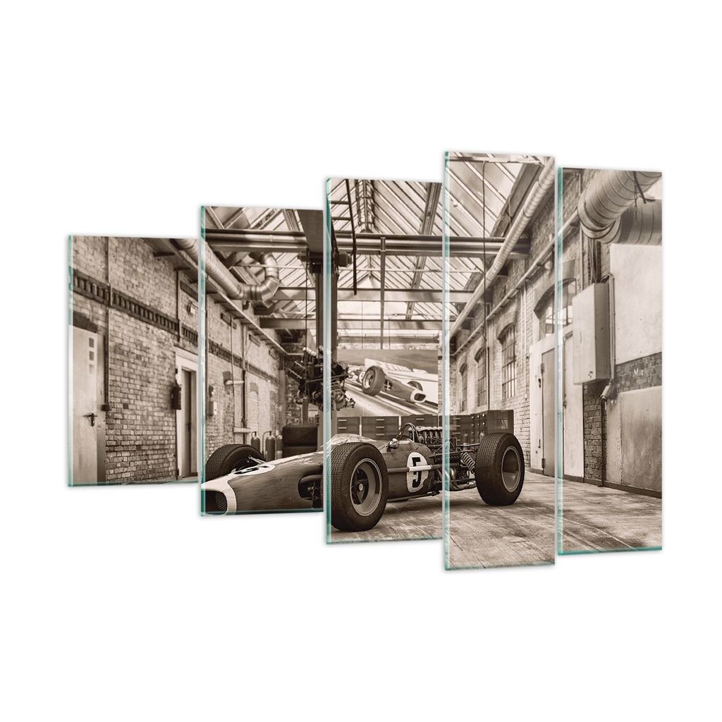 Bilder auf glas - 5 Teile - Formel 1 Rennen Retro - 150x100cm - Glasbilder - Wandbilder - Bilder - zum Aufhängen bereit - Wanddekoration aus Glas ...