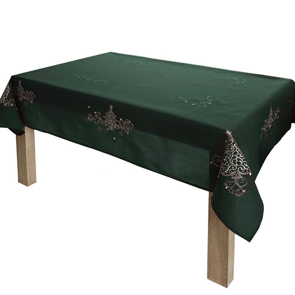 Tischdecke, Weihnachtstischdecke, bestickt, Classic Christmas, Grün 140x260cm