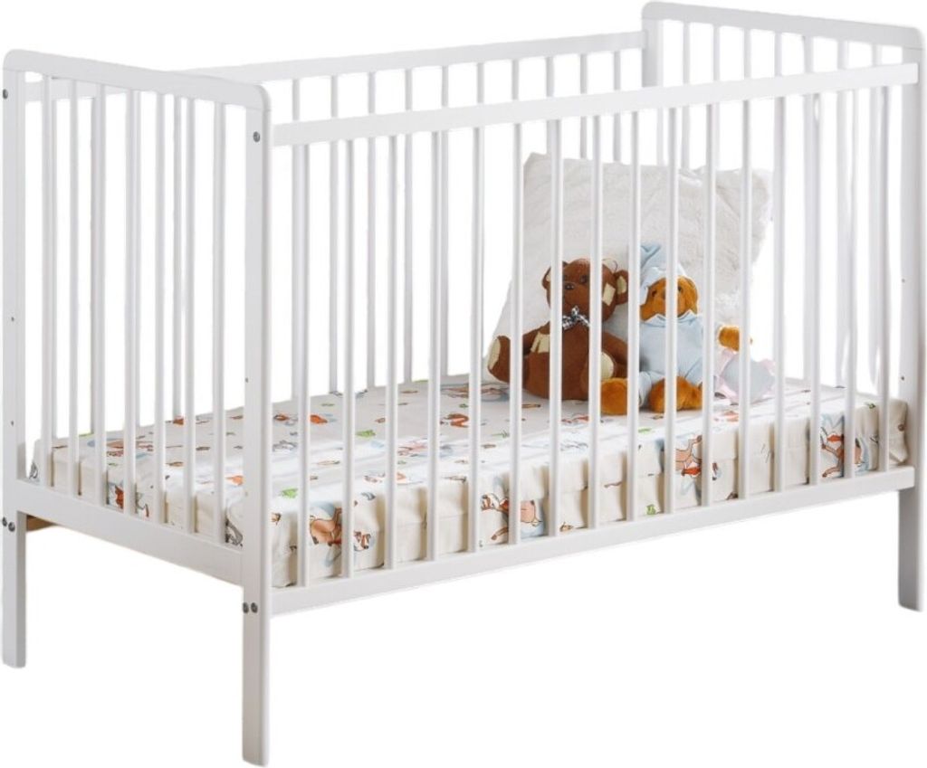 Bett und Matratze für Babys aus der Kollektion LUTIN, höhenverstellbar. Farbe: Mattweiß.