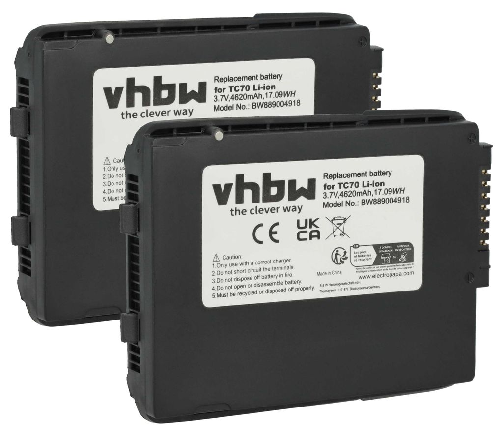 vhbw 2x Akku Ersatz für Zebra 82-171249-02, BT-000318, BTRY-TC7X-46MAH-01 für Barcodescanner POS (4620 mAh, 3,7 V, Li-Ion)
