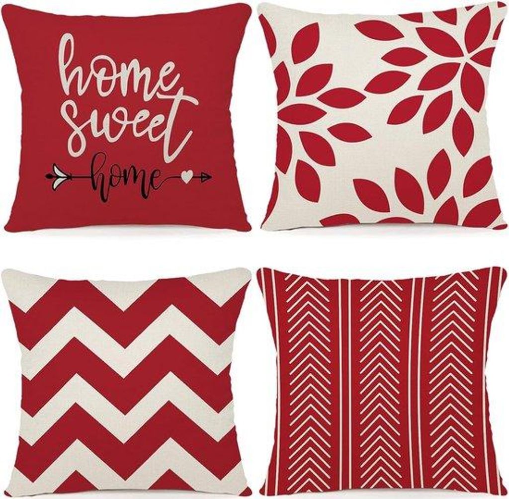 Dekorationslinnen-Set für Schlafzimmer, 4-teilig, 50 x 50 cm, rot-gelbe Kissen, für Bettwäsche, Sitzsofa, Stühle