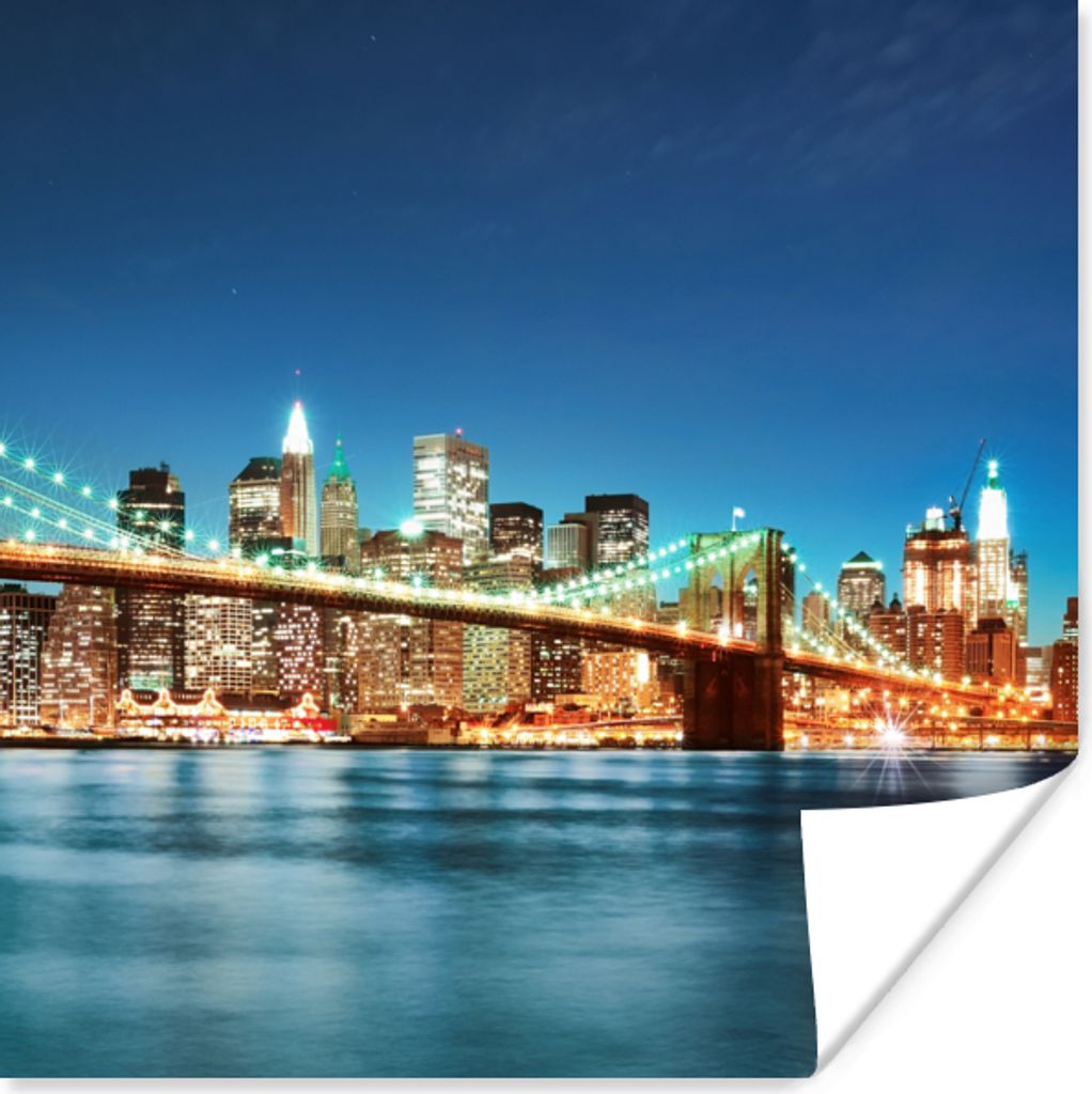 MuchoWow Poster New York - Brücke - Architektur - Brooklyn - Licht 30x30 cm - Wandposter - Printing