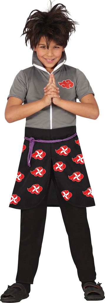Ninja Krieger Outfit Kinder Anime Cosplay Karneval Kostüm, Größe: 110/116 Farbe: Schwarz