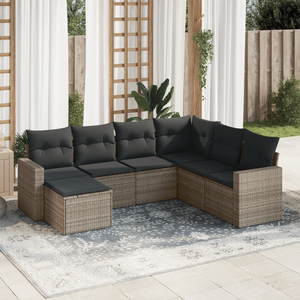 Maison Exclusive - 7-tlg. Garten-Sofagarnitur mit Kissen Grau Poly Rattan