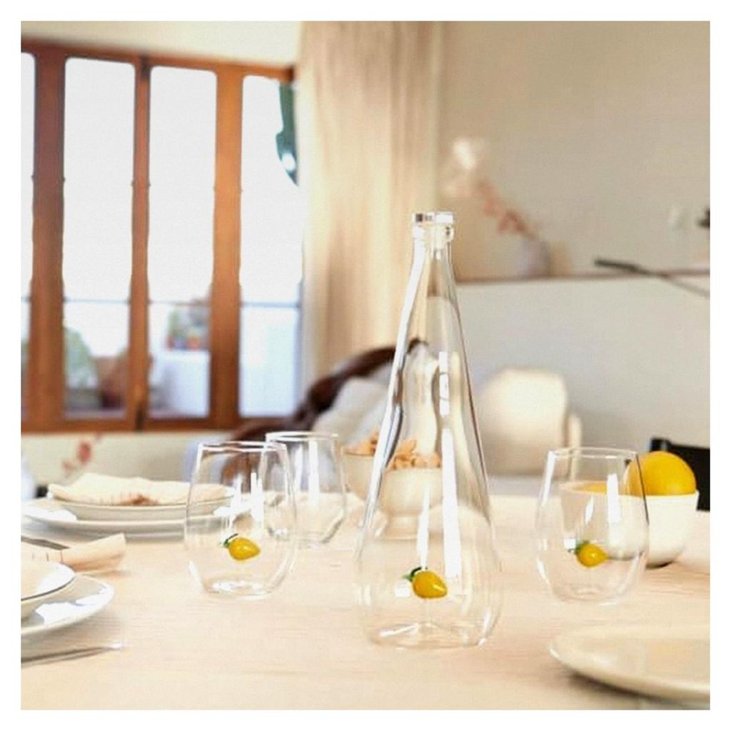 Flasche Botanical Lemon Gelb Handgemacht aus Borosilikatglas 1 L