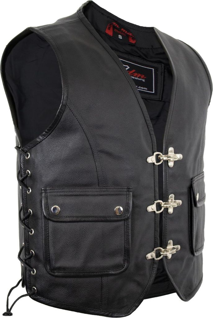 Leder Kutte mit Taschen, Seiten geschnürt, Lederweste, Bikerweste, Rockerweste(S)