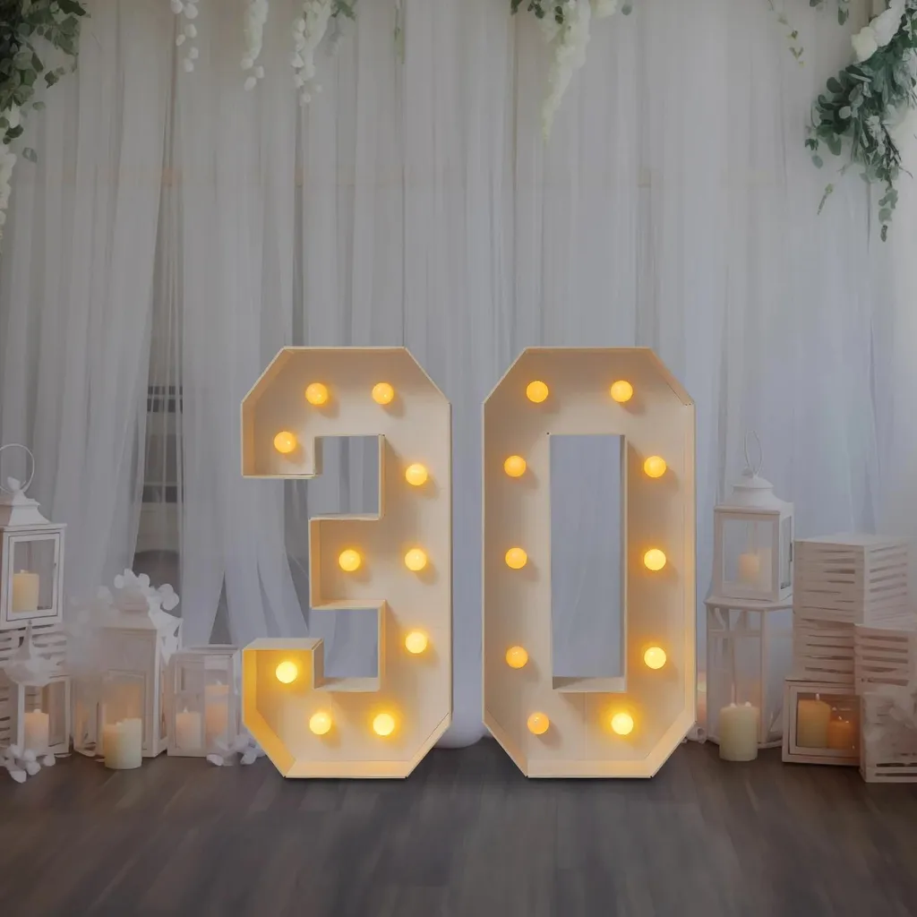 Chiffre lumineux 30 blanc de 100 cm pour décoration anniversaire chic