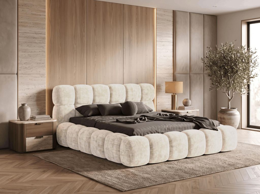Lit tapissier BESILIO 180x200 cm, modèle Tokyo, en tissu Image du produit 