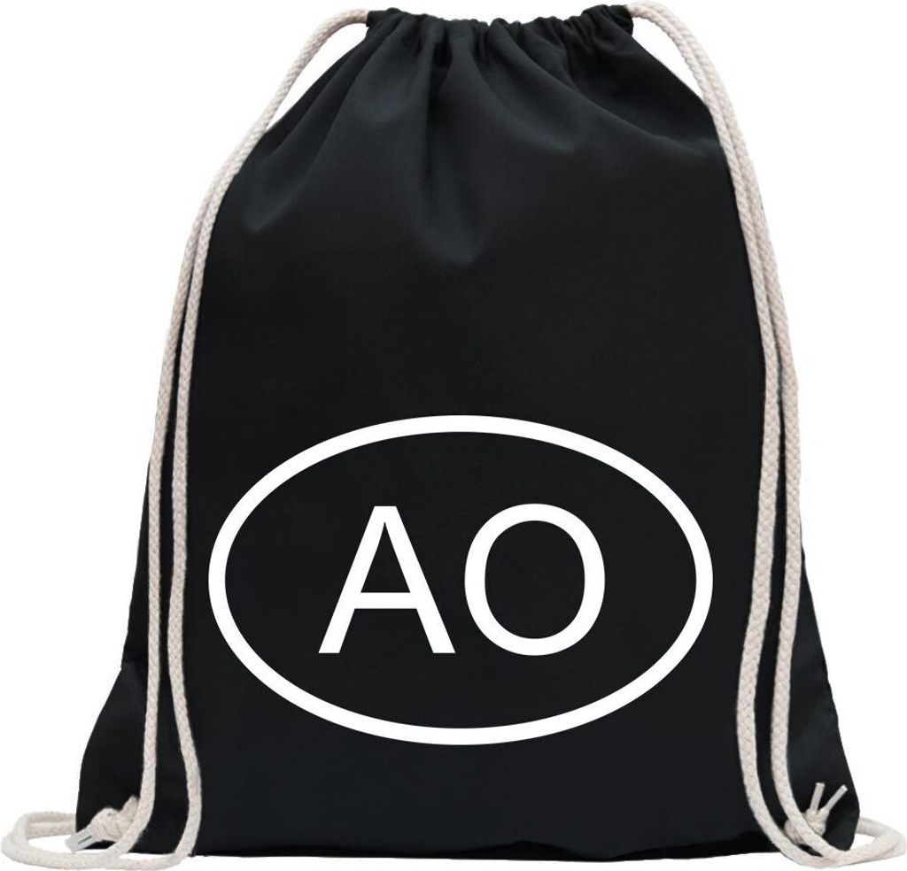 Kiwistar - Turnbeutel - schwarz - Angola AO - Fun Rucksack Sport Beutel Gymsack Baumwolle mit Ziehgurt