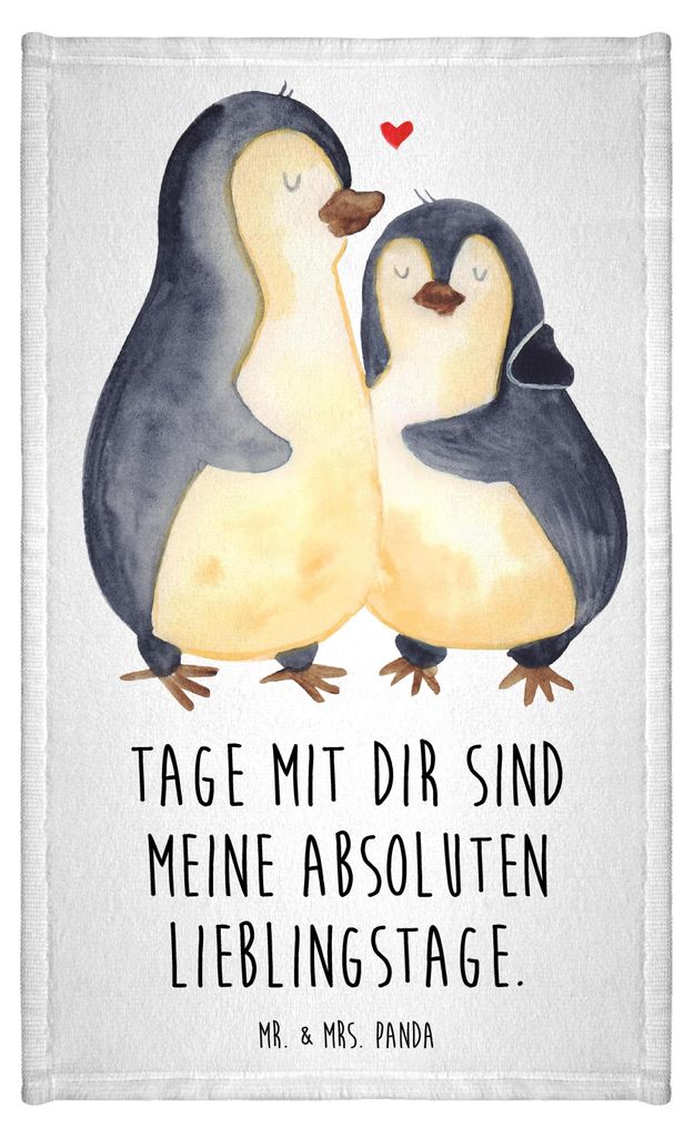 Mr. & Mrs. Panda Handtuch Pinguin umarmen - Weiß - Geschenk, badezimmer, Gäste-WC, Frotteetuch, Hochzeitstag, Klein, baumwolle, Liebe, Hochzeitsg...
