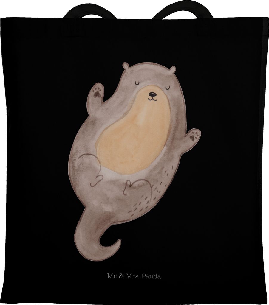 Mr. & Mrs. Panda Tote Bag Otter Umarmen - Schwarz - Geschenk, Schultasche, Einkaufstüte, Seeotter See, Optimistisch, glücklich, Hallo, Tasche, Sh...