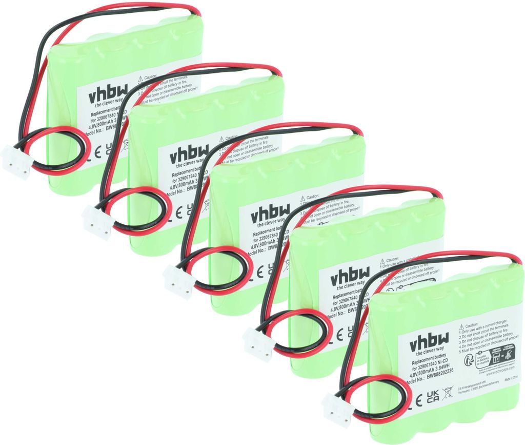 vhbw 5x Akku kompatibel mit Schneider Exiway EasyLED Fluchtweg, Notfallbeleuchtung (800 mAh, 4,8 V, NiCd)