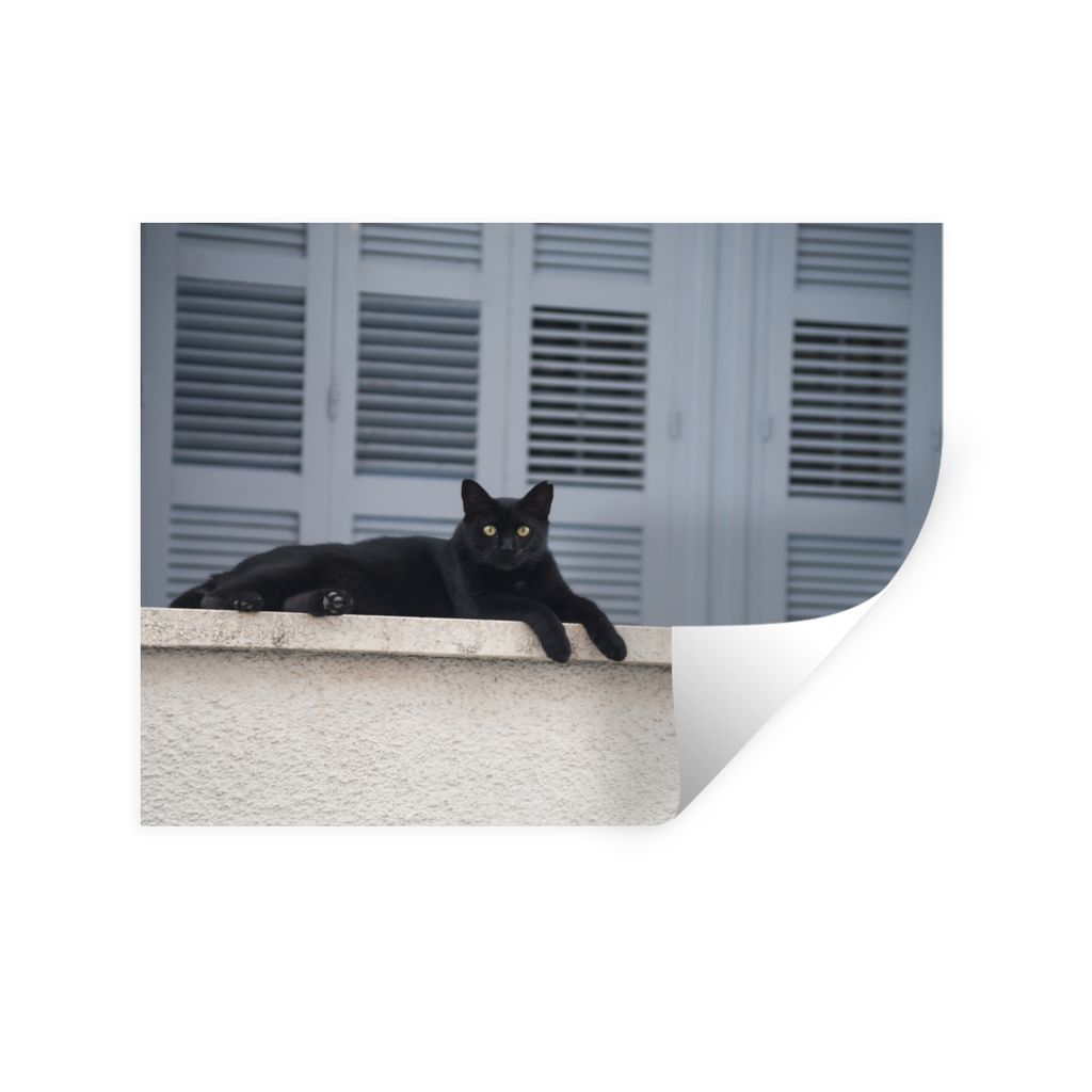 MuchoWow Wandtattoo Wandsticker Wandaufkleber Katze - Schwarz - Fensterläden - Mädchen - Kinder - Jungen - Kind 40x30 cm Selbstklebend und Repo...