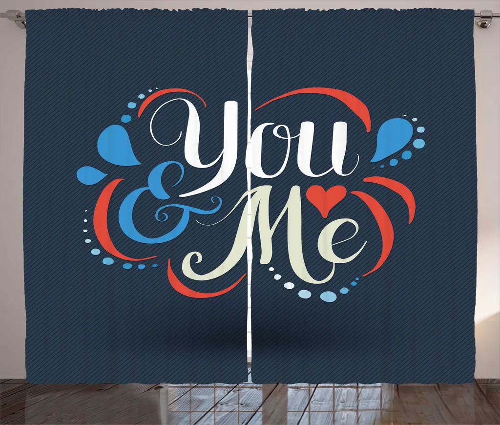 Rideau Typographie Rustique 280 x 225 cm Bleu et Rouge avec Accroches