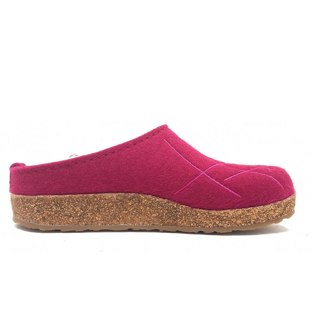 Haflinger Damen Filz Clog Pantoffel Grizzly Mikado Rot