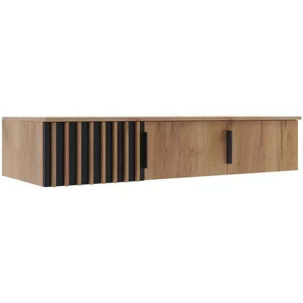 Sorento Schrankaufsatz - Craft Gold, Lamellen Schwarz - 150 x 61 x 30 cm