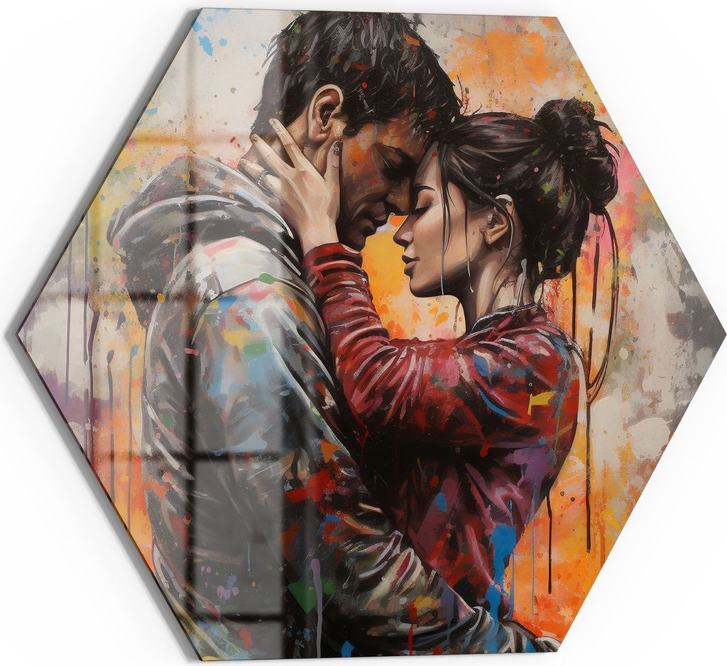 DEQOART Magnettafel Glas 40x35 cm 6-eckig 'Liebesfarbenspiel' beschreibbar Whiteboard Küche