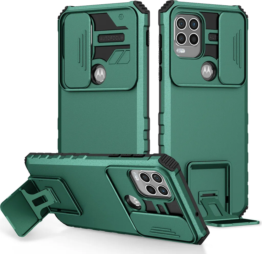 Custodia per Motorola Moto G Stylus 5G a doppio strato robusta, protezione militare con kickstand e protezione fotocamera scorrevole verde
