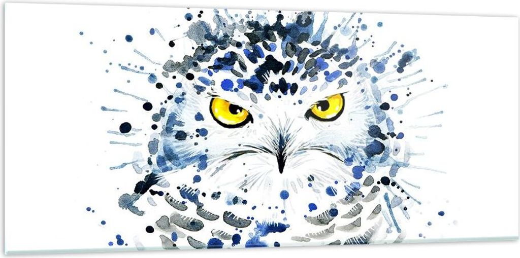 Bilder auf glas - Mode Design Eule Aquarell - 120x50cm - Glasbilder - Wandbilder - Kunstdruck - zum Aufhängen bereit - Wanddekoration aus Glas - G...