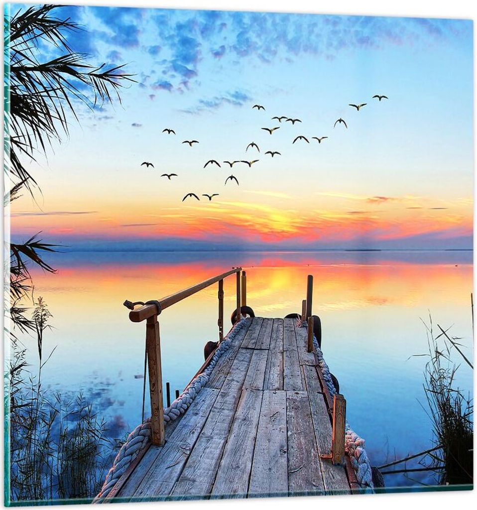 Bilder auf glas - Brücke See - 70x70cm - Glasbilder - Wandbilder - Bilder - Kunstdruck - zum Aufhängen bereit - Wanddekoration aus Glas - Glas Bi...
