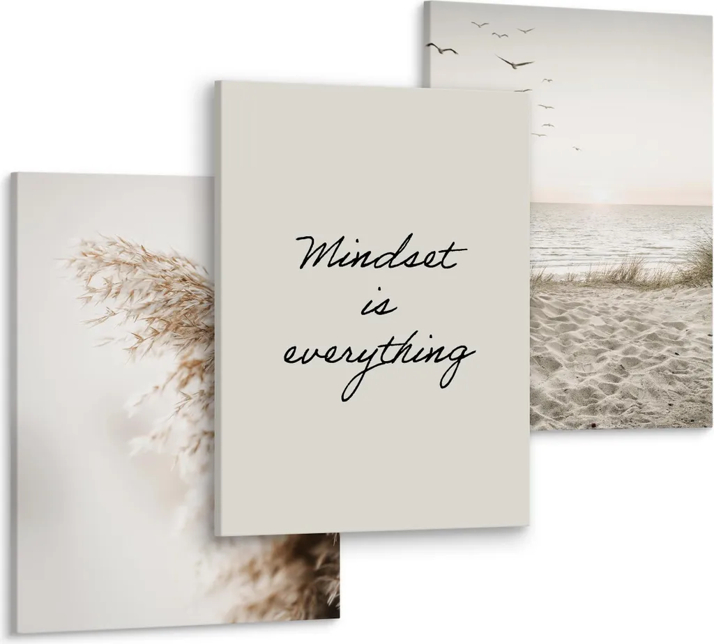 Set di quadri su tela pronti da appendere SPIAGGIA mare piante paesaggio 3D citazione - 3 immagini 30x40 murale set per il soggiorno