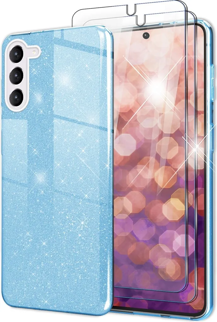 Custodia in silicone ibrido glitterato per Samsung Galaxy S23, 2x protezione dello schermo blu
