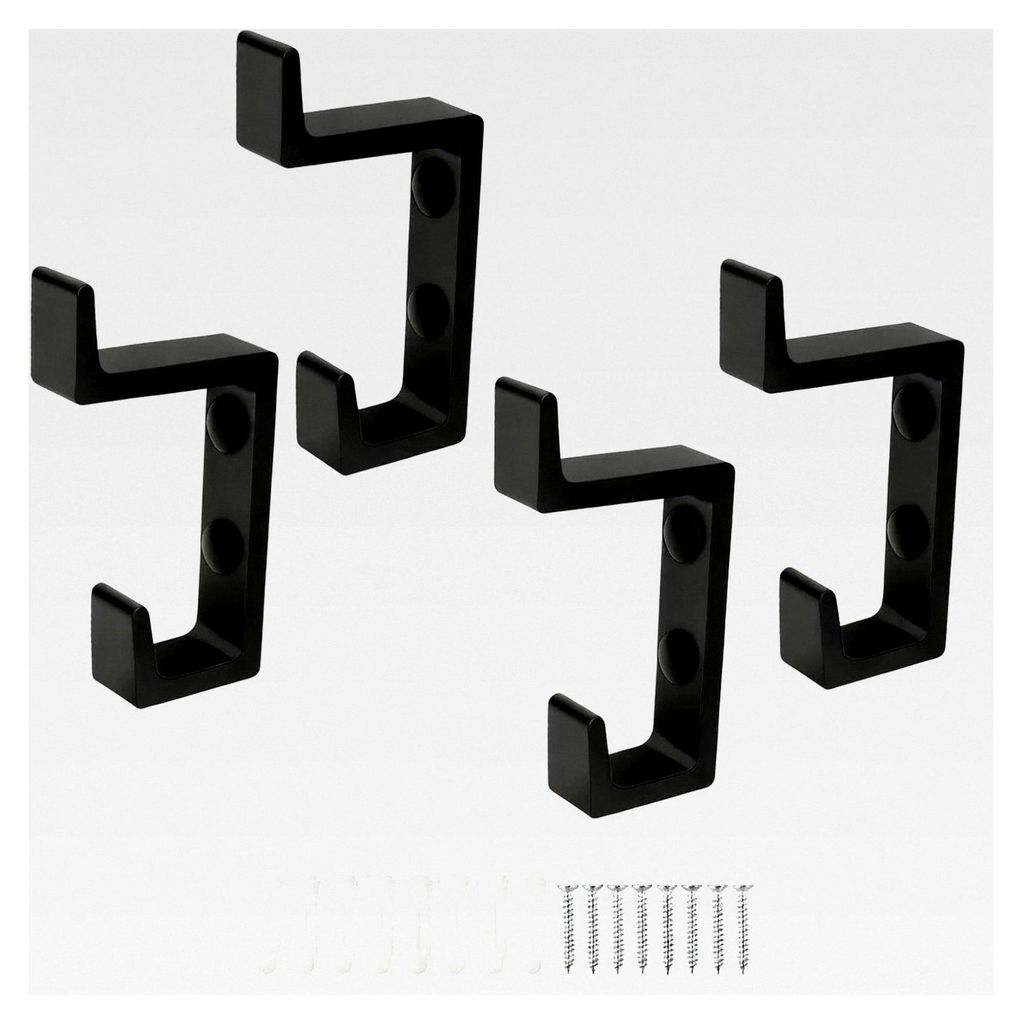 4 Stück Kleiderhaken Schwarz 1,5 mm – Wandhaken aus hochwertigem Aluminium, Doppelhaken mit Schrauben für Badezimmer, Schlafzimmer und Akustikp...
