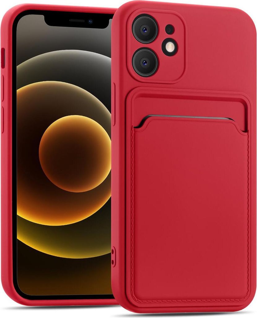 Conie Schutzhülle für iPhone 12 Mini mit Kartenfach Tasche Case Cover Bumper Silikon Hülle in Rot
