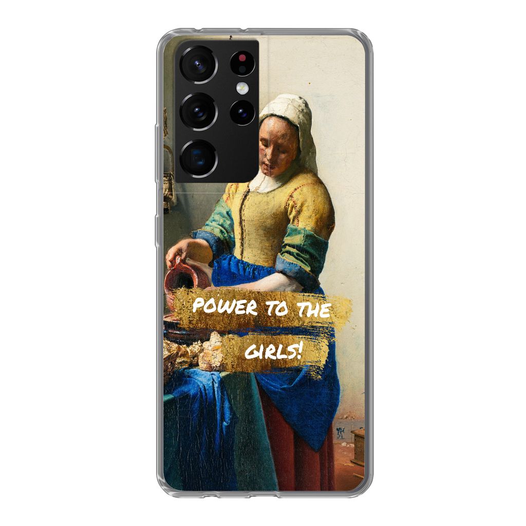 MuchoWow Handyhülle Schutzhülle Hülle für Samsung Galaxy S21 Ultra Milchmädchen - Gold - Zitate - Gemälde - Alte Meister Silikon Softcase H...