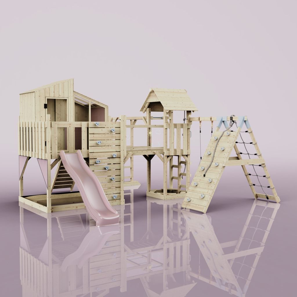 OutdoorToys Spielturm Tammo aus Holz in Rosa Babyschaukel