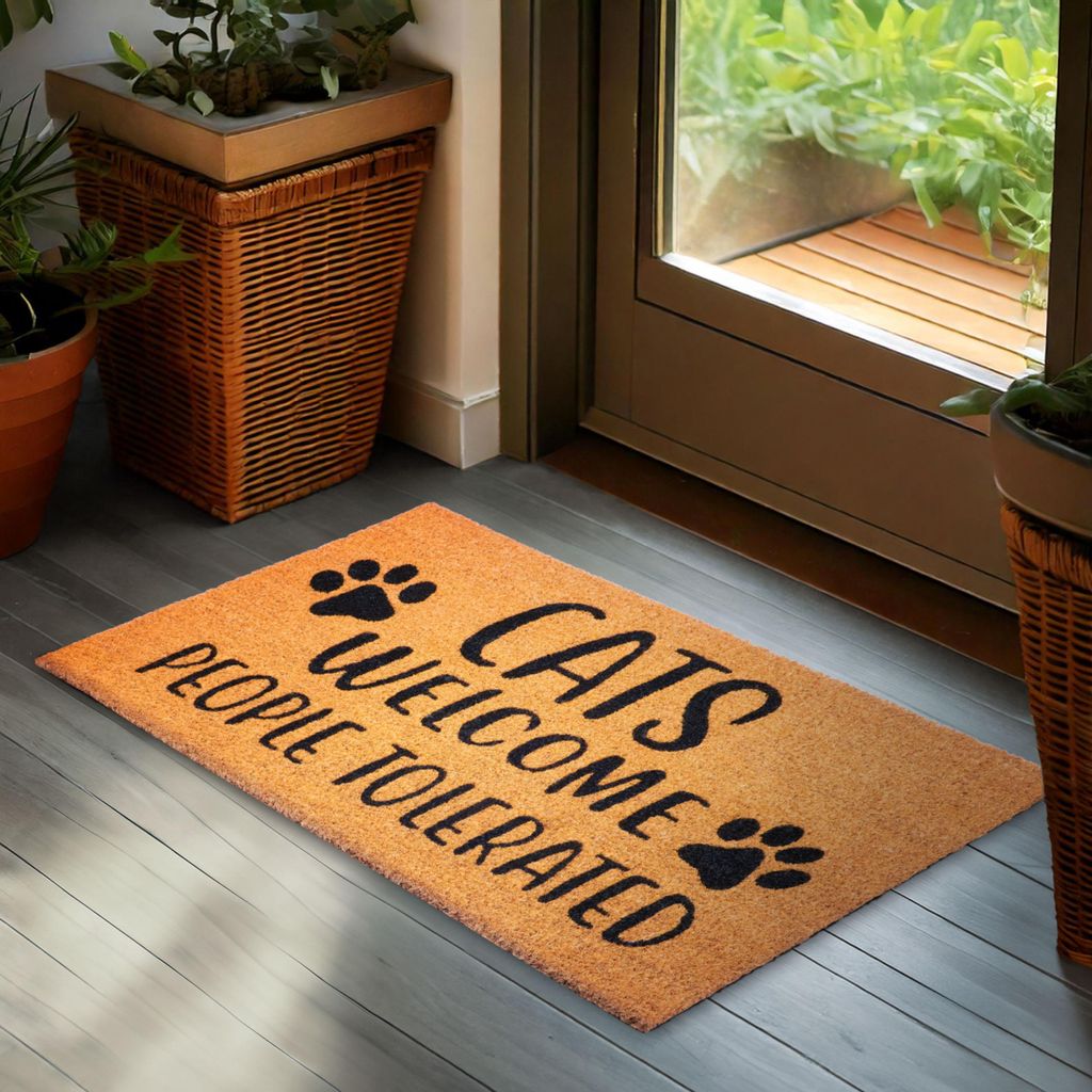 BRUBAKER Fußmatte für Außen und Innen - Cats Welcome People Tolerated - 45 x 75 cm Katzen Schmutzfangmatte aus 100% Kokos - Wetterfest und Rutsc...