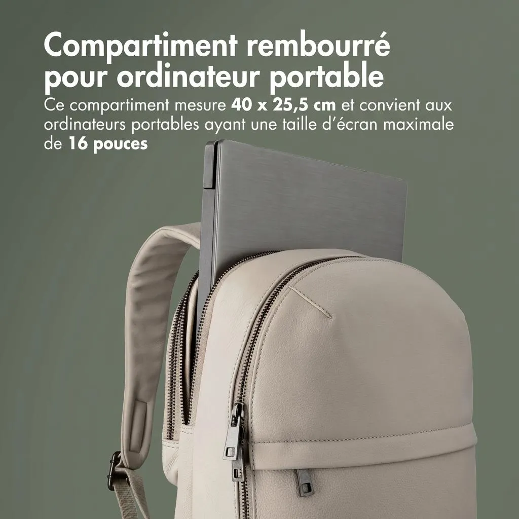 Sac à dos ordinateur 16 pouces Accezz en cuir beige - Style élégant - 4