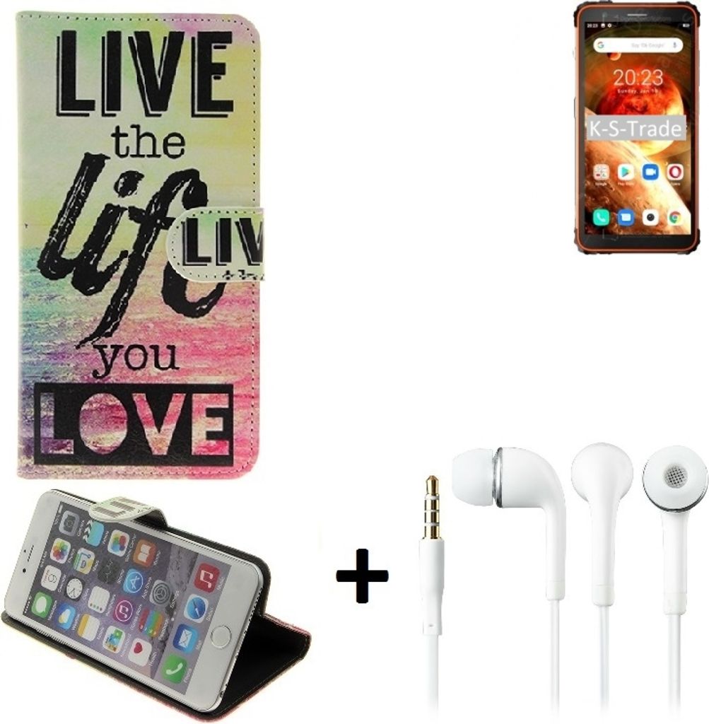 K-S-Trade Schutz Hülle kompatibel mit Blackview BV6600 360° Wallet Case ''live life love'' Tasche Handy Hülle Etui Smartphone Flip cover