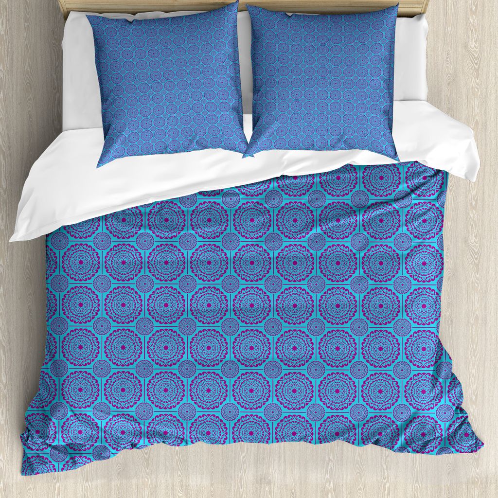 ABAKUHAUS Ethnisch Bettbezug Set für Einzelbetten, Oriental Strokes und Linien, Milbensicher Allergiker geeignet mit Kissenbezug, 200 cm x 200 cm ...