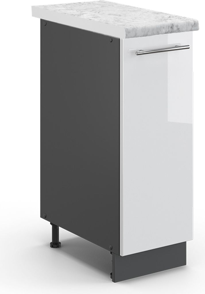 Apothekerschrank Vicco Fame-Line Weiß Hochglanz 30 cm , AP Marmor, Model 46956