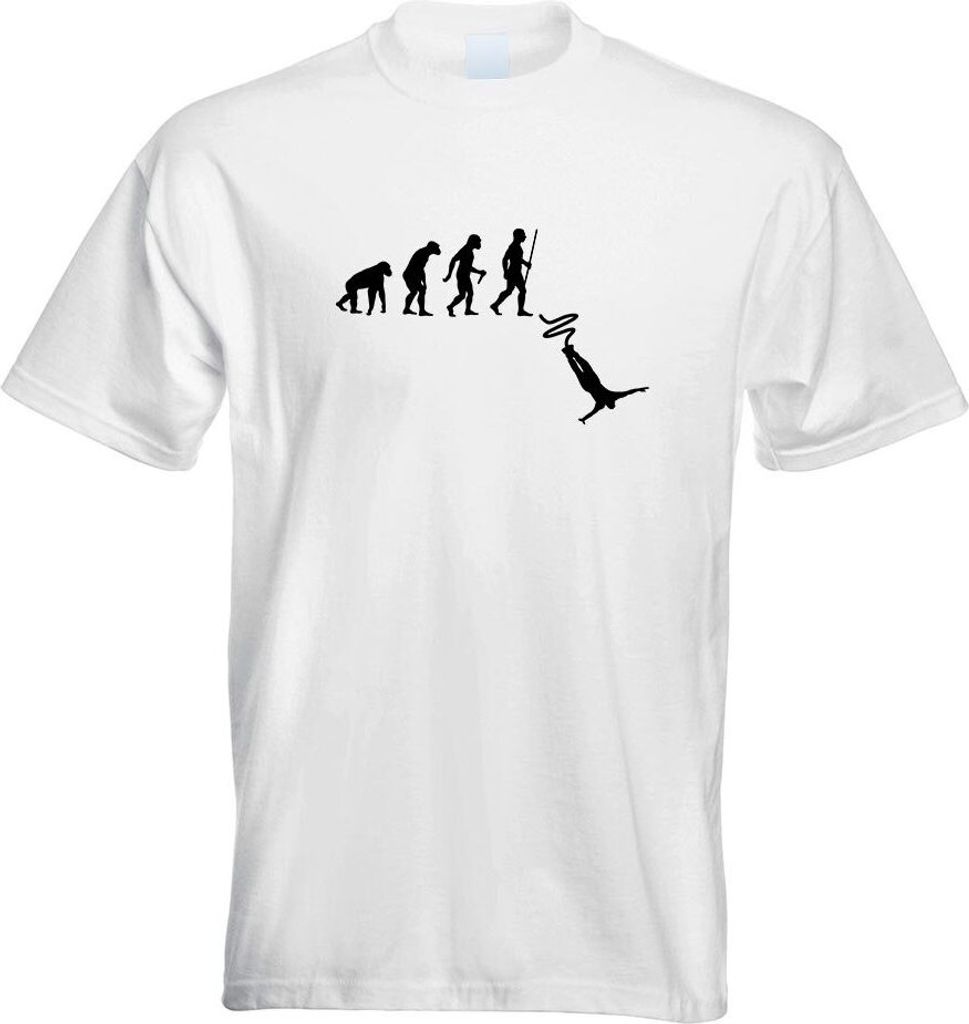 Kiwistar - T-Shirt - Weiss - Bungeespringen Evolution Motiv Bedruckt Funshirt Design Print - mit Motiv Bedruckt - Funshirt Design - Sport - Freizei...