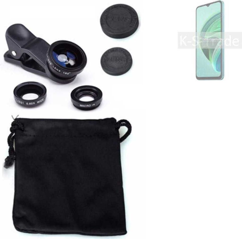 K-S-Trade Smartphone Kamera Linsen Set Kompatibel mit Xiaomi Redmi Note 11E 5G 3in1 Clip-On Kamera Adapter Macro Weitwinkel FishEye Fischauge Objektiv