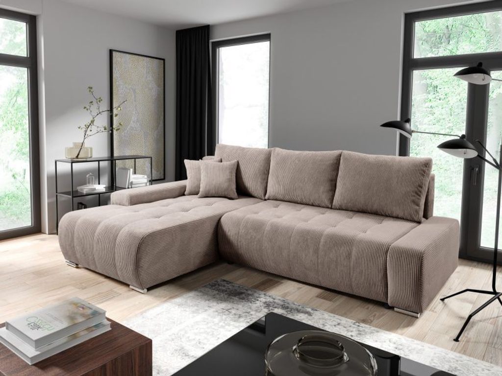 Intenso Ecksofa mit Schlaffunktion Velutti L Premium, Links, Cremig