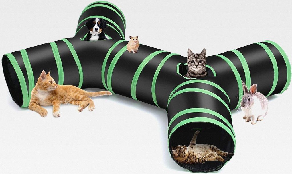 Katzenspielzeug Katzentunnel Großer, 4-Wege Zusammenklappbar Haustier Spieltunnel Röhre mit Aufbewahrungstasche für Katzen, Welpen, Kaninchen, F...
