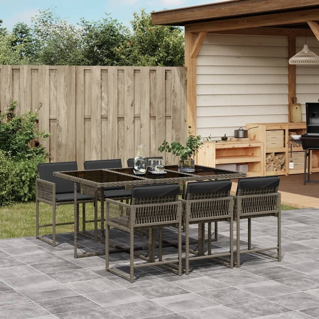 Möbel 7-tlg. Garten-Essgruppe mit Kissen Grau Poly Rattan - Loungegruppe 3211448