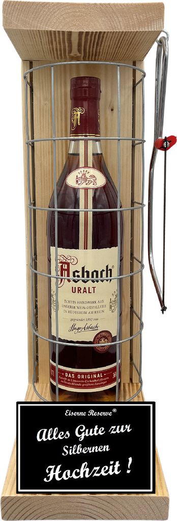 Asbach Uralt - Alles Gute zur Silbernen Hochzeit - Eiserne Reserve Gitterkäfig Geschenk zur Silbernen Hochzeit