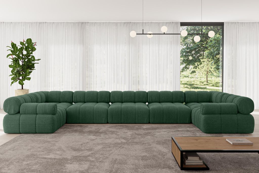 ALTDECOR Modulares Sofa Ecksofa in U-Form - Birno-U3 - 475x190x70 cm Grün Corner modular Sofa Eckcouch Couch Wohnlandschaft Cauchsofa Polstersofa