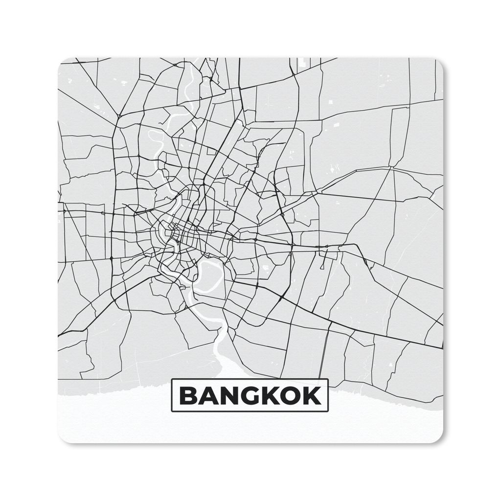 MuchoWow Mauspad Mousepad Bangkok - Stadtplan - Schwarz und weiß - Karte 20x20 cm - Mousepads - Maus Mat - Pad - Mausunterlage - Desk Mat - Bure...