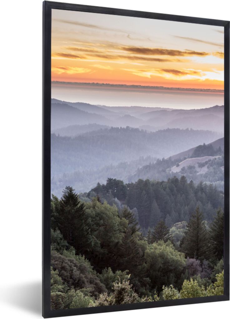 MuchoWow Gerahmtes Poster Berge - Sonne - Wald - Landschaft 20x30 cm - Poster mit Schwarzem Bilderrahmen Wandposter Rahmen Foto Bilder - Drucken ...