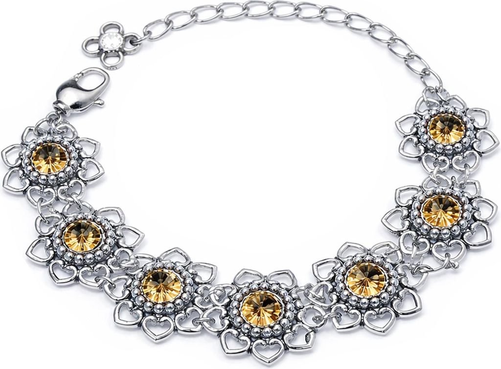 LUISIA Armband "Leandra" mit Herzblüten und Premium Kristallen | Light Col. Topaz / Hellbraun