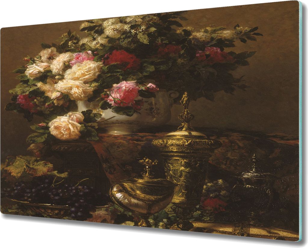 Glas-Herdabdeckplatte Glaskeramikkochfeld-Abdeckung Spritzschutz - 80x52 cm - Vintage Blumenstrauß