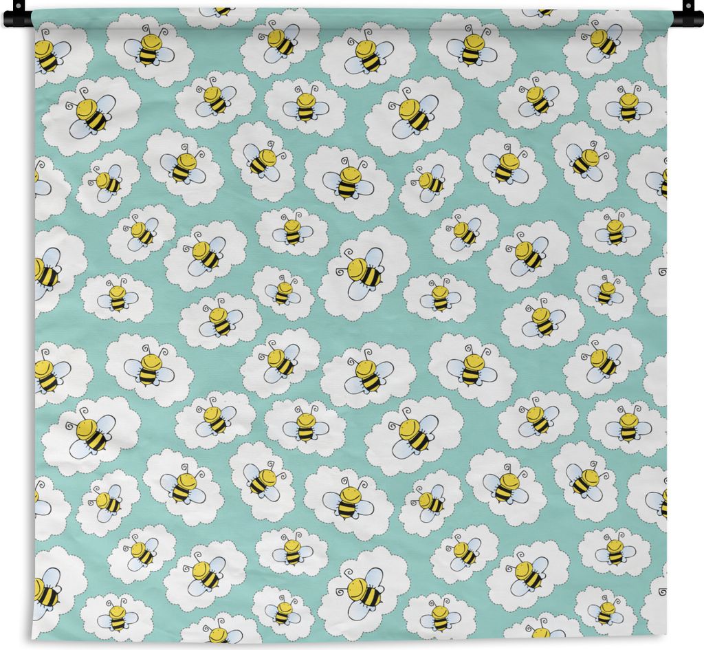 MuchoWow Wandteppich Wandbehang Biene - Insekten - Muster - Grün 150x150 cm Tapisserie Dekoration Wandtuch - Wohnaccessoires - Modernes